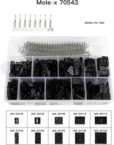 مجموعة أدوات العقص FYSETC MX2.54، مجموعة موصلات 910 قطعة MX 70543، بما في ذلك 600 قطعة 2.54 مم موصلات دبوس أنثى، 160 قطعة رؤوس موصل لوحة الأسلاك، 150 قطعة مقبس مبيت in Saudi Arabia