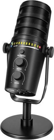 Dynamic Microphone, XLR/USB Podcast Microphone with Desktop Stand,Mute Button, Headphone Jack, Gain Knob & Volume Control,Gaming Microphone forPodcasting,Recording,Live Streaming,Voice-Over in Kuwait