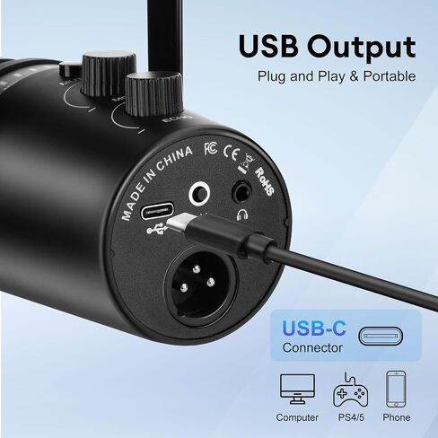 Dynamic Microphone, XLR/USB Podcast Microphone with Desktop Stand,Mute Button, Headphone Jack, Gain Knob & Volume Control,Gaming Microphone forPodcasting,Recording,Live Streaming,Voice-Over in Kuwait