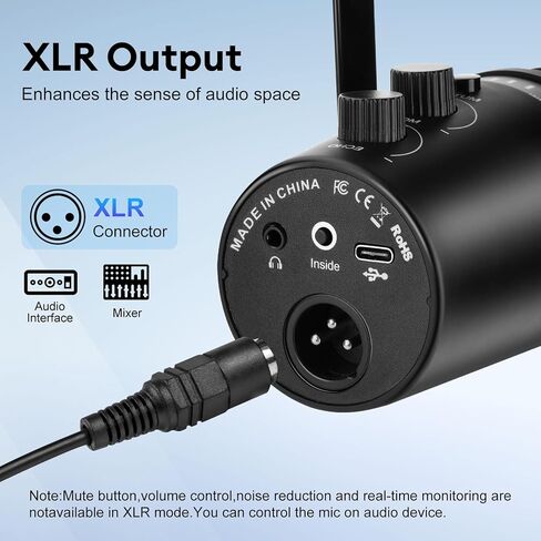 Dynamic Microphone, XLR/USB Podcast Microphone with Desktop Stand,Mute Button, Headphone Jack, Gain Knob & Volume Control,Gaming Microphone forPodcasting,Recording,Live Streaming,Voice-Over in Kuwait