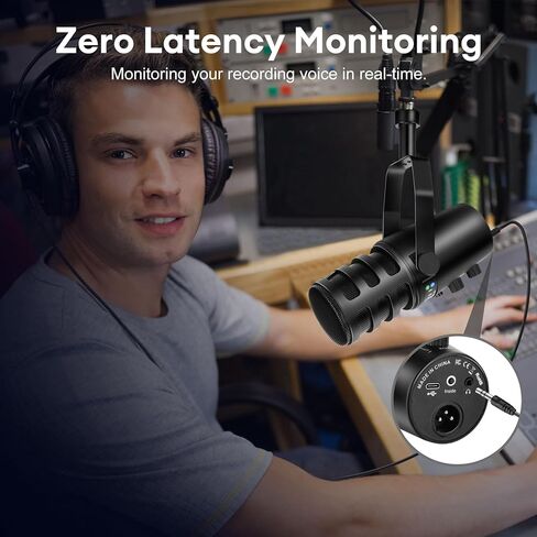 Dynamic Microphone, XLR/USB Podcast Microphone with Desktop Stand,Mute Button, Headphone Jack, Gain Knob & Volume Control,Gaming Microphone forPodcasting,Recording,Live Streaming,Voice-Over in Kuwait