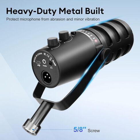 Dynamic Microphone, XLR/USB Podcast Microphone with Desktop Stand,Mute Button, Headphone Jack, Gain Knob & Volume Control,Gaming Microphone forPodcasting,Recording,Live Streaming,Voice-Over in Kuwait