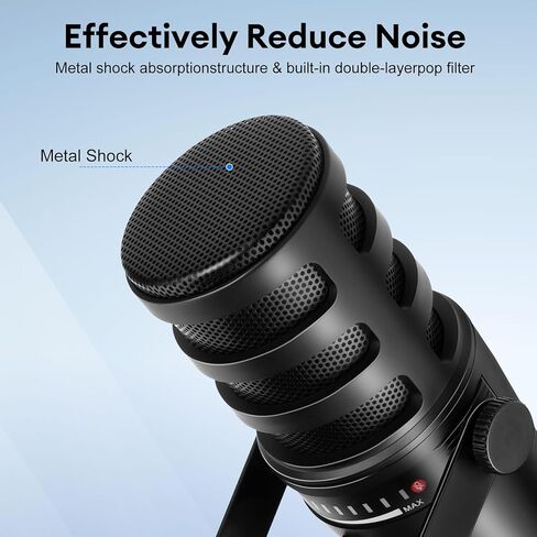 Dynamic Microphone, XLR/USB Podcast Microphone with Desktop Stand,Mute Button, Headphone Jack, Gain Knob & Volume Control,Gaming Microphone forPodcasting,Recording,Live Streaming,Voice-Over in Kuwait
