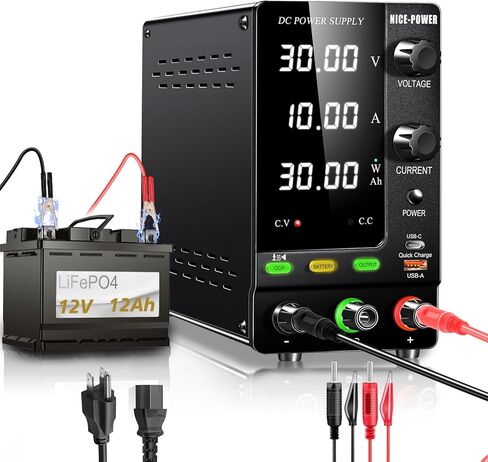 NICE-POWER DC Power Supply Variable 120V 3A 360W LiFePO4 Nickel-Metal Lithium Ion Hydride Battery Charger 6V 12V 24V 36V 48V 60V 92V 100V Battery Charging Bench Power Supplies Output OCP Ah Display in Kuwait