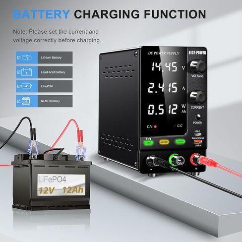 NICE-POWER DC Power Supply Variable 120V 3A 360W LiFePO4 Nickel-Metal Lithium Ion Hydride Battery Charger 6V 12V 24V 36V 48V 60V 92V 100V Battery Charging Bench Power Supplies Output OCP Ah Display in Kuwait