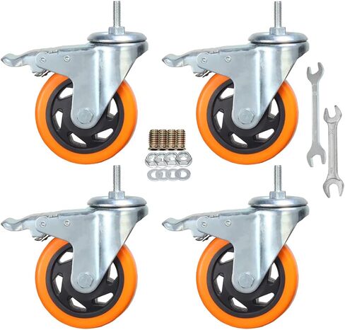 Stem Caster Wheels Heavy Duty Casters PVC M8-1.25x1″ (Stem Diameter 8mm, Stem Length:1″) Casters with Brake Dual Locking for Home, Office, Industry use (2 Inch, with Brake) in Saudi Arabia