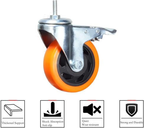 Stem Caster Wheels Heavy Duty Casters PVC M8-1.25x1″ (Stem Diameter 8mm, Stem Length:1″) Casters with Brake Dual Locking for Home, Office, Industry use (2 Inch, with Brake) in Saudi Arabia