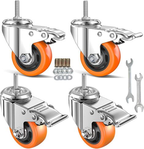 Stem Caster Wheels Heavy Duty Casters PVC M8-1.25x1″ (Stem Diameter 8mm, Stem Length:1″) Casters with Brake Dual Locking for Home, Office, Industry use (2 Inch, with Brake) in Saudi Arabia