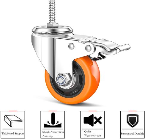 Stem Caster Wheels Heavy Duty Casters PVC M8-1.25x1″ (Stem Diameter 8mm, Stem Length:1″) Casters with Brake Dual Locking for Home, Office, Industry use (2 Inch, with Brake) in Saudi Arabia