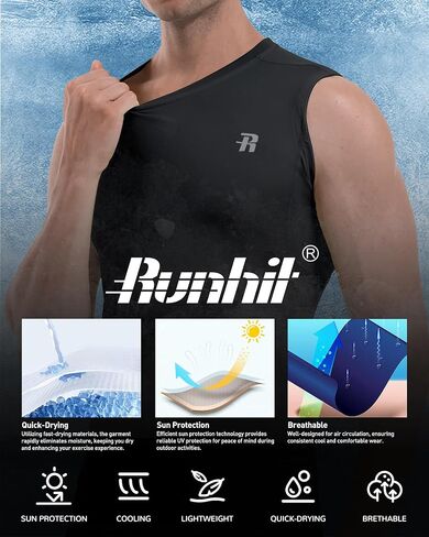 قميص Runhit بدون أكمام مضغوط للرجال، قمصان رياضية للعضلات للرجال in Kuwait