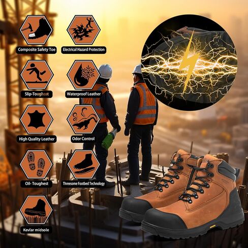 أحذية عمل MWORK مقاس 6 بوصات للرجال مقاومة للماء ASTM F2413-18، مقاومة للثقب عند أصابع القدم، تصنيف EH غير قابل للانزلاق YKK بسحاب جانبي، رئيس الصناعة والبناء MW2302 in Kuwait