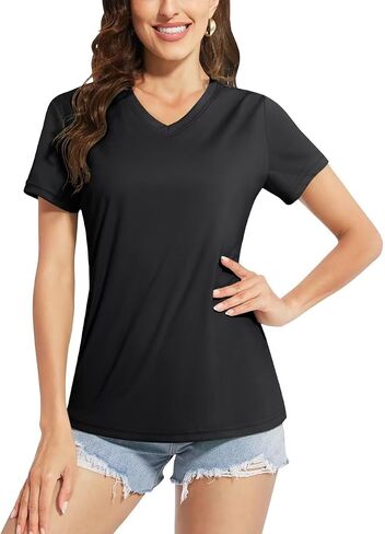 Boladeci Women's Rash Guard Short Sleeve V Neck UPF 50+ Sun Protection Clothing Quick Dry UV SPF Swim Shirts in Saudi Arabia
