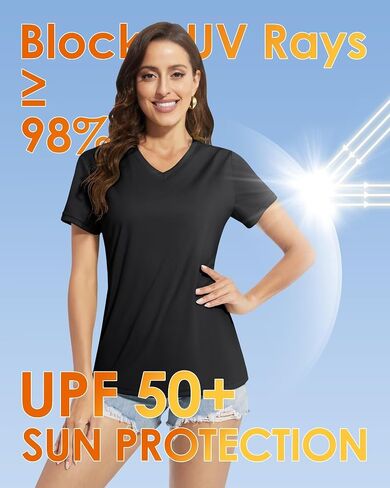 Boladeci Women's Rash Guard Short Sleeve V Neck UPF 50+ Sun Protection Clothing Quick Dry UV SPF Swim Shirts in Saudi Arabia