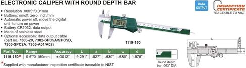 INSIZE 1119-150 Electronic Caliper with Round Depth Bar, 0-6"/0-150 mm in Saudi Arabia