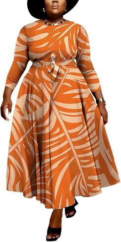 BFFBABY Women's Wrap V Neck Plus Size Maxi Dresses 3/4 Sleeves Chain Floral Printed Swing Dress with Belt in Saudi Arabia