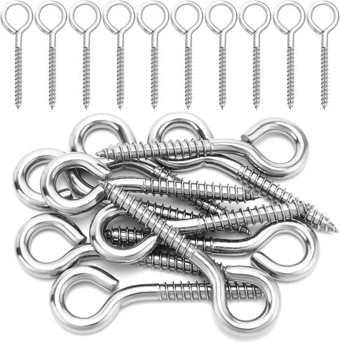 AUGSUN Eye Hooks, 12Pack 2.5 inches Heavy Duty 304 Stainless Steel Eye Screw,Screw Eyes Metal Screw Hooks Ring Screws Fasteners Hardware Tools in Saudi Arabia