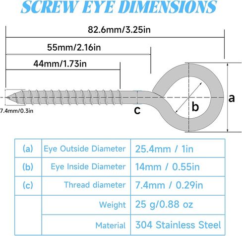 AUGSUN Eye Hooks, 12Pack 2.5 inches Heavy Duty 304 Stainless Steel Eye Screw,Screw Eyes Metal Screw Hooks Ring Screws Fasteners Hardware Tools in Saudi Arabia