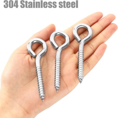 AUGSUN Eye Hooks, 12Pack 2.5 inches Heavy Duty 304 Stainless Steel Eye Screw,Screw Eyes Metal Screw Hooks Ring Screws Fasteners Hardware Tools in Saudi Arabia