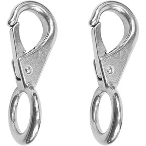 Stainless Steel 316 Spring Loaded Fixed Eye Snap Shackle Leash Clip, Marine Grade Boat Bimini Top Strap Snap Hooks Rigging Dock Hardware, 2 Pack, 3.27''
