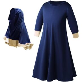 FYMNSI Muslim Clothes for Girls Kids Abaya Long Sleeve Dress with Cotton Full Cover Hijab Islamic Kaftan Prayer Dresses 2PCS in Kuwait