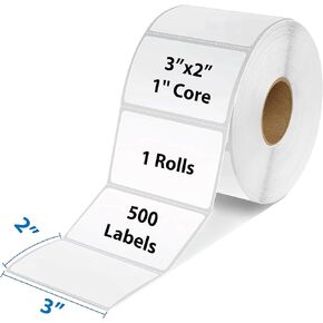 Thermal Shipping Label for Rolls, Perforated White Mailing Address Labels, Permanent Self Adhesive Stickers, Compatible with Rollo & Zebra Label Printer 3"x2", 1'' Core,1 Roll (500 Labels)