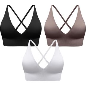 Womens V-Neck Longline Sports Bra, Strappy Criss Cross, Padded Cups, Adjustable Thin Spaghetti Straps Workout Yoga Crop Top