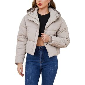 Gihuo Women's Cropped Puffer Jacket Zip Up Hooded Quilted Jackets Winter Short Padded Coat Outerwear