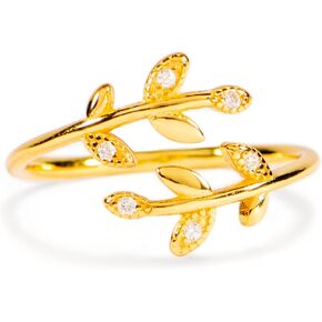 STORYJEWELLERY Story Jewellery Leaf Ring for Women, Gold Plated Sterling Silver Leaf Ring for Girls, Dainty Olive Promise Ring for Women, Birthday Christmas Gifts Rings for Her