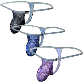 Golirsteca Men's Ice Silk Flower Printed Pattern G-String Thongs Underwear Bulge Pouch T-Back Thongs Underwear Panties