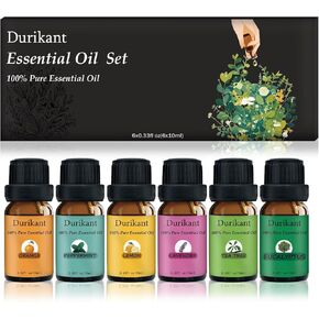 Essential Oil set，100% Pure Natural，10ml for 6 Pack，Tea tree Oil, Eucalyptus Oil, Lavender Oil, Orange Oil, Peppermint Oil, Lemon Oil (Basic（6-Pack）, 0.33 Fl Oz*6)