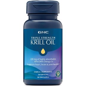 GNC Triple Strength Krill Oil, 30 Softgels, for Join, Skin, Eye, and Heart Health