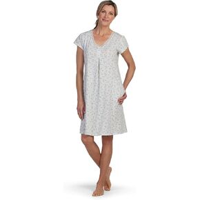 Miss Elaine Nightgown, Short 100% Cotton Gown, Short Sleeve and Scoop Neck, Floral Print, Sleepwear & Loungewear
