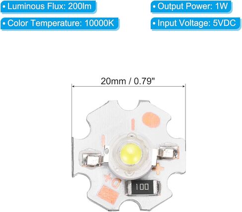 لمبة رقاقة LED uxcell 1 وات 5 فولت، خرز ضوئي 200 لومن رقاقة COB LED عالية السطوع مع لوحة ألومنيوم لاستبدال الأضواء الكاشفة، 25 حزمة (ضوء وردي 380-840 ك) in Kuwait