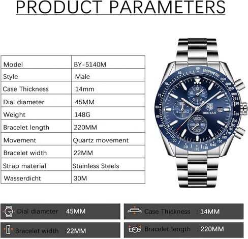 BENYAR Classic Fashion Elegant Chronograph Watch Casual Sport Leather Band Mens Watches 5140L in Saudi Arabia