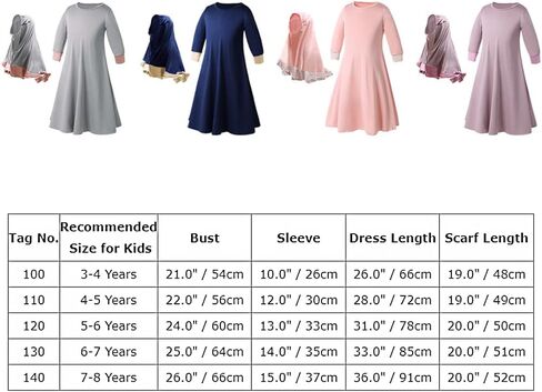 FYMNSI Muslim Clothes for Girls Kids Abaya Long Sleeve Dress with Cotton Full Cover Hijab Islamic Kaftan Prayer Dresses 2PCS in Kuwait