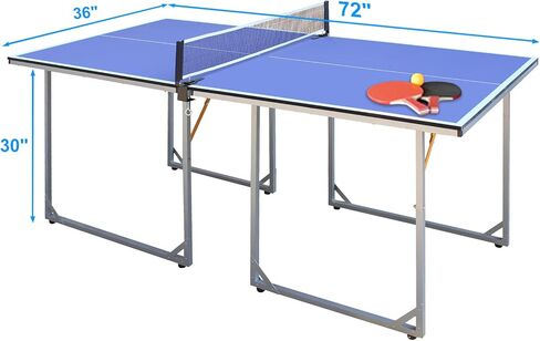 Foldable Table Tennis Table, Mid-Size 6' x 3' Table Tennis Table with 2 Paddles, Game Net and 3 Balls, Compact for Space Saver, Portable Junior Teenagers Ping Pong Table in Kuwait