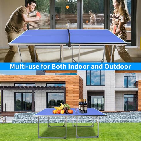 Foldable Table Tennis Table, Mid-Size 6' x 3' Table Tennis Table with 2 Paddles, Game Net and 3 Balls, Compact for Space Saver, Portable Junior Teenagers Ping Pong Table in Kuwait