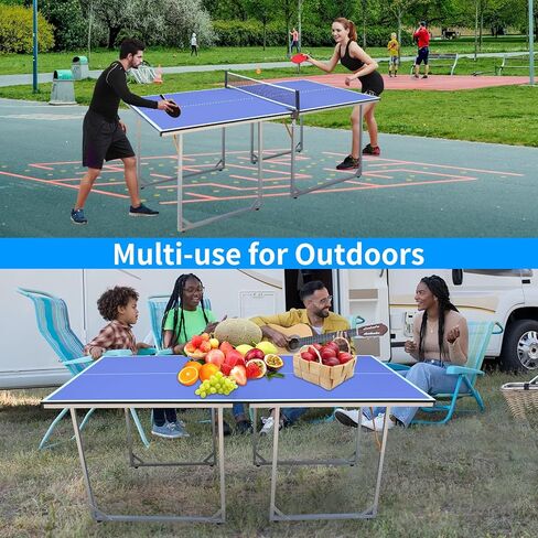 Foldable Table Tennis Table, Mid-Size 6' x 3' Table Tennis Table with 2 Paddles, Game Net and 3 Balls, Compact for Space Saver, Portable Junior Teenagers Ping Pong Table in Kuwait