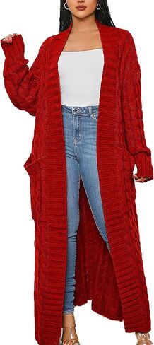 JEKYUARA Women's Cable Knit Maxi Cardigan Long Cardigan Sweater Open Front Chunky Knitwear Coat with Pockets in Saudi Arabia