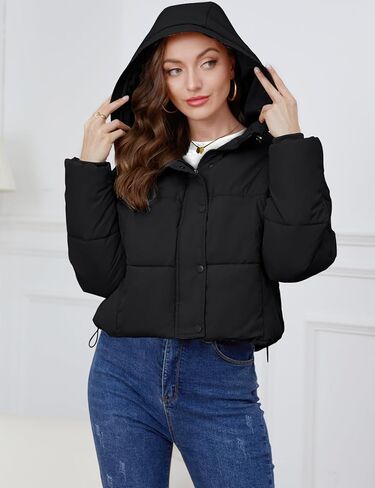 Gihuo Women's Cropped Puffer Jacket Zip Up Hooded Quilted Jackets Winter Short Padded Coat Outerwear in Kuwait