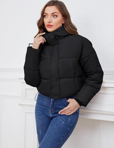 Gihuo Women's Cropped Puffer Jacket Zip Up Hooded Quilted Jackets Winter Short Padded Coat Outerwear in Kuwait