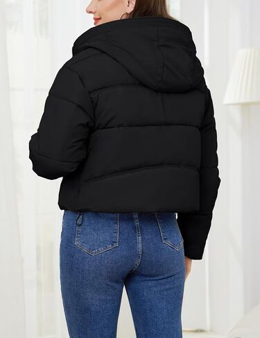 Gihuo Women's Cropped Puffer Jacket Zip Up Hooded Quilted Jackets Winter Short Padded Coat Outerwear in Kuwait