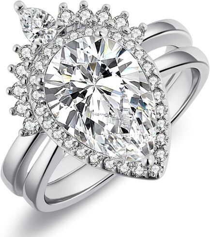 LAZLUVU 4.85 Carat Teardrop Cubic Zirconia Rings for Women Solitaire Halo Promise Wedding Engagement Ring Mothers Day Christmas Jewelry Gift for Her Size 5-11 in Saudi Arabia