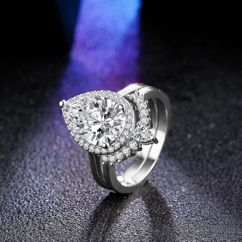 LAZLUVU 4.85 Carat Teardrop Cubic Zirconia Rings for Women Solitaire Halo Promise Wedding Engagement Ring Mothers Day Christmas Jewelry Gift for Her Size 5-11 in Saudi Arabia