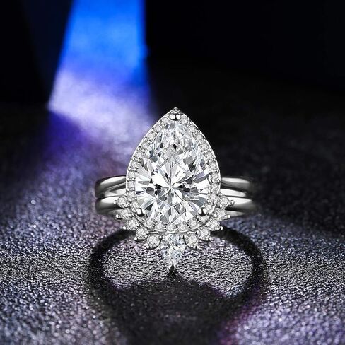 LAZLUVU 4.85 Carat Teardrop Cubic Zirconia Rings for Women Solitaire Halo Promise Wedding Engagement Ring Mothers Day Christmas Jewelry Gift for Her Size 5-11 in Saudi Arabia