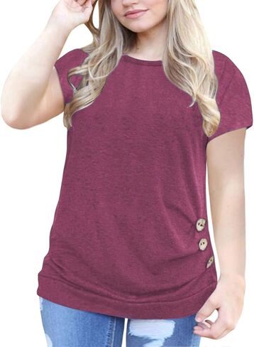 VOGRACE المرأة-حجم كبير-الصيف بلايز XL-4XL قصيرة الأكمام تي شيرت عادية الستر in Kuwait