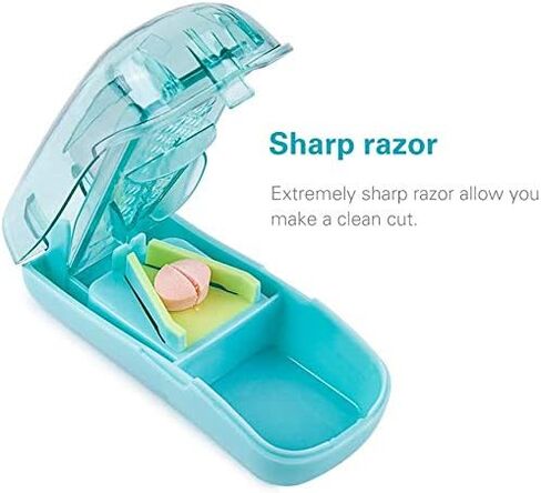 قطاعة حبوب الدواء مع واقي للشفرة، مقسم حبوب الدواء BUG HULL للحبوب الصغيرة والفيتامينات والأقراص باللون الأزرق in Kuwait