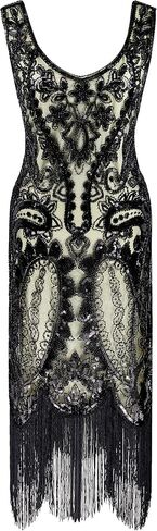 Women's 1920s Flapper Fringe Beaded Great Gatsby Party Dress with Costume Set in Kuwait