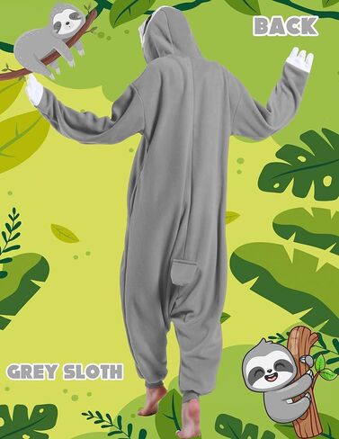 زي الكسل الرمادي من كيدوكسو، بيجامة حيوان الكسلان اللطيفة، أزياء الكسلان اللطيفة للهالوين، أزياء الكريسماس للنساء والرجال، رمادي in Kuwait