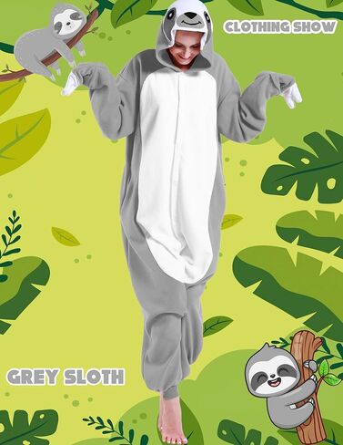زي الكسل الرمادي من كيدوكسو، بيجامة حيوان الكسلان اللطيفة، أزياء الكسلان اللطيفة للهالوين، أزياء الكريسماس للنساء والرجال، رمادي in Kuwait